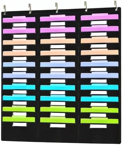 Eamay Hanging File Folder Organizer - 30 Pockets, 5 Over The Door Hanger - Office Document Letter Organizer