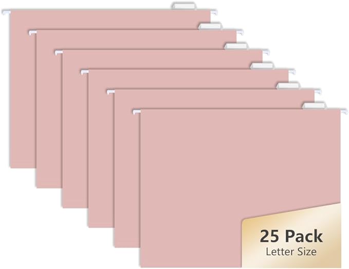 25pcs MagDurnus Pink Hanging File Folders, Pastel Color Design,Letter Size with 1/5 Adjustable Cut Tabs,Decorative,Drawer,Desk and Cabinet Use