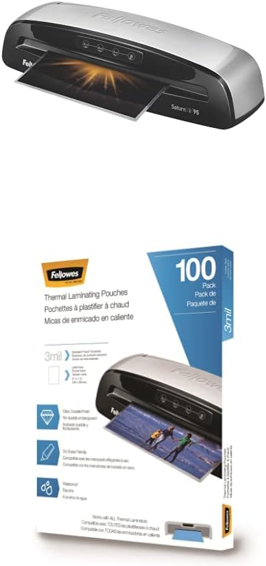 Bundle of Fellowes Saturn 3i 95 Thermal Laminator Machine with Self-Adhesive Laminating Pouch Starter Kit, 9.5 inch (5735801) + Fellowes Thermal Laminating Pouches