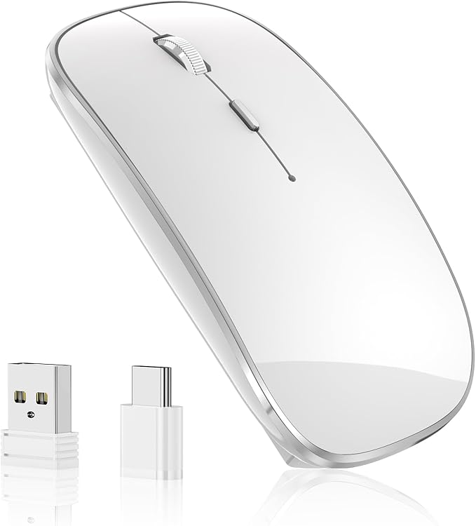 Wireless Mouse Chargeable Portable Silent USB-A and Type-C Dual Mode 3 Adjustable DPI for Laptop, PC (Q23S Black) (White)