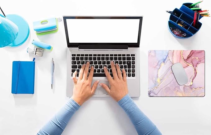 Rose Gold Marble Mouse Pad Computer Mouse Mat with Anti-Slip Rubber Base, Easy Gliding, Portable, in a Fresh Modern Design 7.9 x 9.5 in