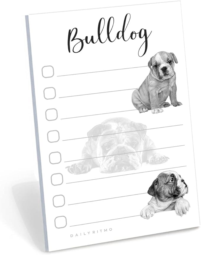Bulldog Puppies Sticky to Do List Notepad - Bulldog Stationary School Supplies for Bulldog Mom | Bulldog Gifts for Bulldog Lovers | 4" x 6" 50 Pages