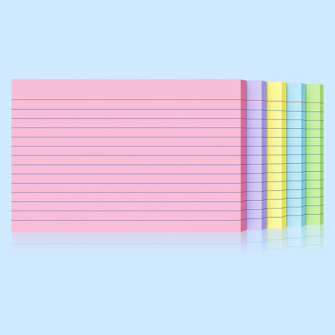 200 Count Index Cards 4x6 Inch, Colored Flash Card (40 Sheets Each), Note Taking for Students, Teachers, Professionals, Study Note Cards for Office Home School