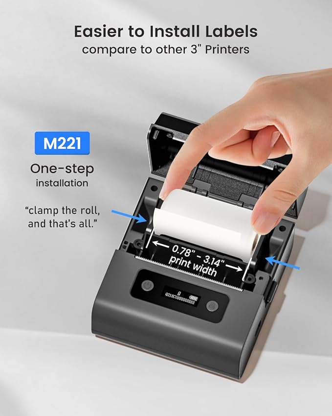 Phomemo M221 Label Maker, New Upgraded 3 Inch Bluetooth Thermal, Easier & More Stable, for Product, Address, Barcode, Small Business, Portable Label Maker DIY on Phone/PC, Space Gray,+100 Labels