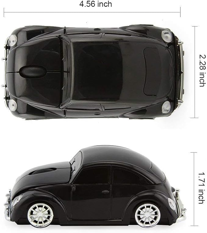 VW Beetle Wireless Sports Car Shape Mouse Mice Computer Laptop PC Optical Mouse 2.4GHz Nano USB AAA Battery Power Glossy Surface LED Light (Black)
