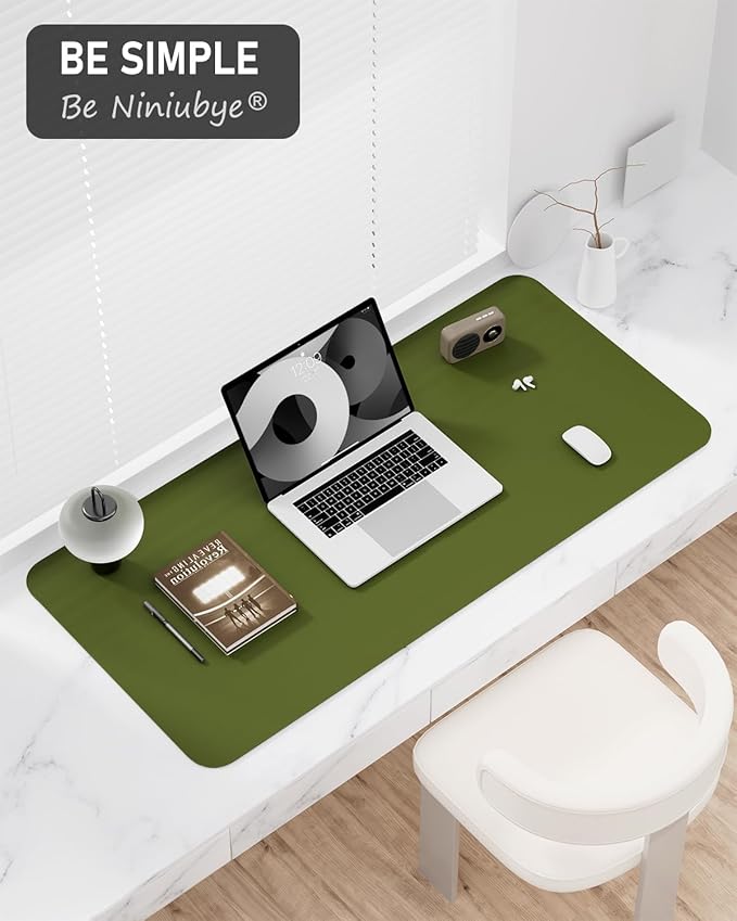 Desk Pad, 35.5" x 17" PU Leather Non-Slip Desk Mat Large Mouse Pad for Desktop, Waterproof Laptop Computer Writing Mat for Office, Home, Work, Gaming, Grass Green