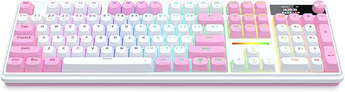 Redragon K762 Wireless Gasket Gaming Keyboard w/Hype Screen & Knob, 104 Keys Mechanical Keyboard, Easy-Control 1.14’’ TFT Info Display, 5-Layer Noise Dampening, Round PBT Keycaps, Custom Linear Switch
