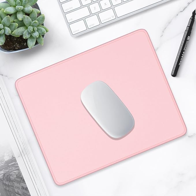 Hsurbtra Mouse Pad, Premium-Textured Square Mousepad 10.2 x 8.3 Inch, Stitched Edge Anti-Slip Waterproof Rubber Pretty Cute Computer Mat for Office Gaming Laptop Women Kids Pink