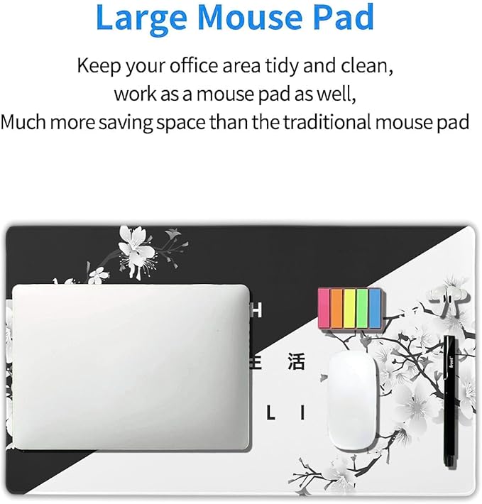 aportt Black White Cherry Blossom Mouse Pad Large Japanese Sakura Death Life Desk Mat 60x35 cm Non-Slip Rubber Base Stitched Edge Large XL Playmat for Gaming Laptop Computer PC Desktop,24x14 Inch