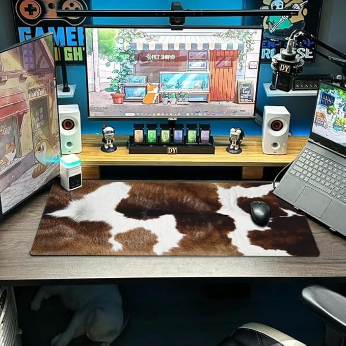 Cow Print Mouse Pad Extended Large Gaming Mousepad XL Big Long Oversized Desk Mat Stitched Edges 31.5 X 11.8 Inch for Home Office Black25