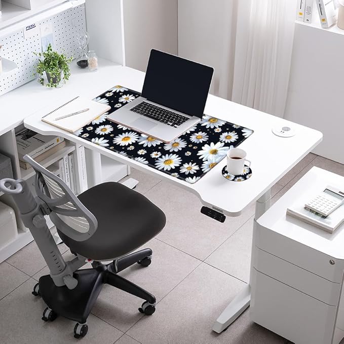Large Mouse Pad Gaming Desk Pad Daisy Mousepad for Wireless Mouse XXL 31.5''X15.75'' Big Desk Mats Extended Mouse Mat of Girl Desktop Computer with Coaster