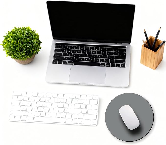 Grey Round Mouse Pad, 7.9" Diameter & 0.12" Thickness (200mmx200mmx3mm), Non-Slip Rubber Base & Smooth Cloth Surface Cute Circular Blank Desk Mat