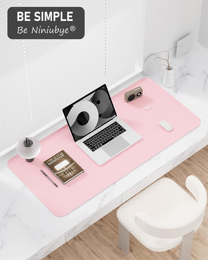 Desk Pad, 35.5" x 17" PU Leather Non-Slip Desk Mat Large Mouse Pad for Desktop, Waterproof Laptop Computer Writing Mat for Office, Home, Work, Gaming, Light Pink