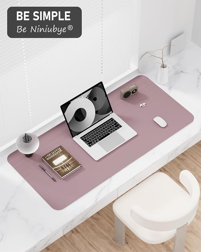 Desk Pad, 30" x 14" PU Leather Non-Slip Desk Mat Large Mouse Pad for Desktop, Waterproof Laptop Computer Writing Mat for Office, Home, Work, Gaming, Dark Pink