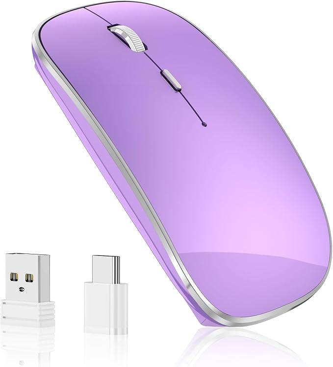 Wireless Mouse Chargeable Portable Silent USB and Type-C Dual Mode Wireless Mouse 3 Adjustable DPI for Laptop, Mac, Android, PC (Q23S Black) (Purple)