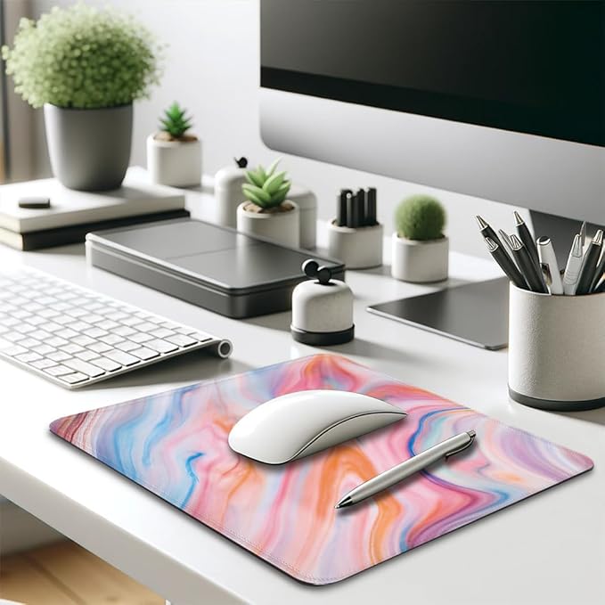 Fluid Watercolors Mouse Pad 9.5"x 7.9", Reinforced Stitched Edges, Durable Anti-Slip Gaming & Office Mat Desk Decor, Abstract Mix Swirling Flowing Soft Pastel Design Print