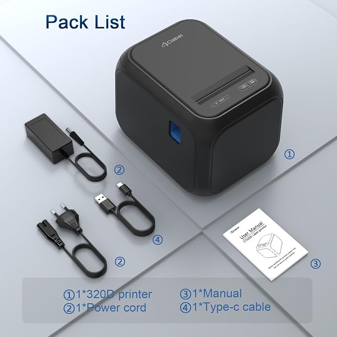 CLABEL Desk Barcode Label Printer: Bluetooth Label Maker with Direct Thermal Printing, 2-3 Inch Print Width for Barcodes Address Warehouse with 1 Roll 40x30mm Label (3 Inch Soot)