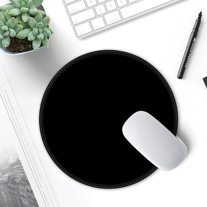 Hsurbtra Mouse Pad, Premium-Textured Small Round Mousepad 8.7 x 8.7 Inch Black, Stitched Edge Anti-Slip Waterproof Rubber Pretty Cute Computer Mat for Office Home Gaming Laptop Men Women Kids
