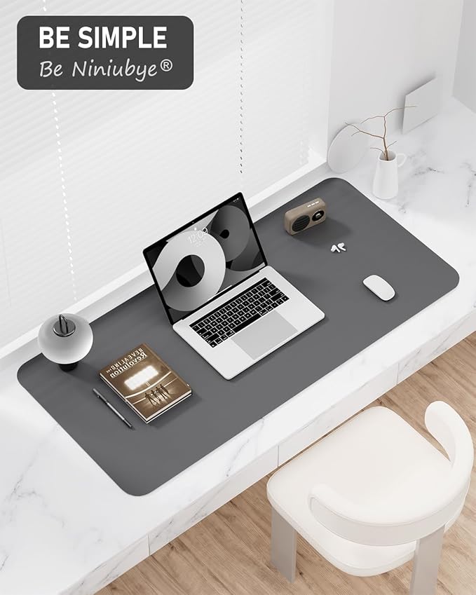 Desk Pad, 30" x 14" PU Leather Non-Slip Desk Mat Large Mouse Pad for Desktop, Waterproof Laptop Computer Writing Mat for Office, Home, Work, Gaming, Space Gray