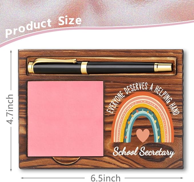 School Secretary Sticky Note Holder Gift, Appreciation Desk Decor for School Secretary, Thank You Office Gift for Educators Staff Women Men Self Stick Note Pad Holder YB372