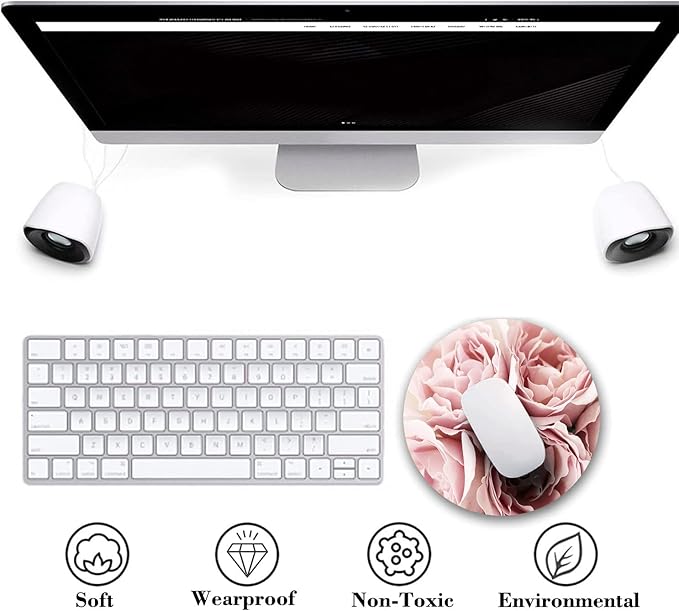 Vintage Pink Roses Rugosa Flower Personality Design Round Mouse Pad, Retro Floral Circular Mouse Pads Custom