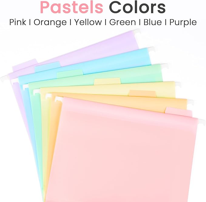 Sooez Tear-Resistant Plastic Hanging File Folders Letter Size, 25 Count File Organizer Suitable for File Cabinet Filing Cabinets, 1/5-cut Adjustable Tabs for Office, School, Pastels Colors, Pink