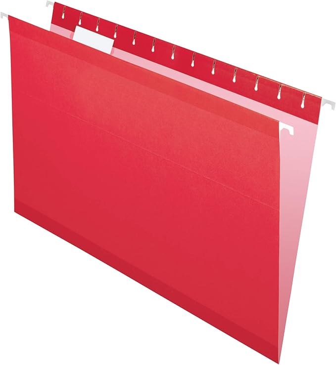 Pendaflex Reinforced Hanging File Folders, Legal Size, Red, 1/5 Cut, 25/BX (4153 1/5 RED)