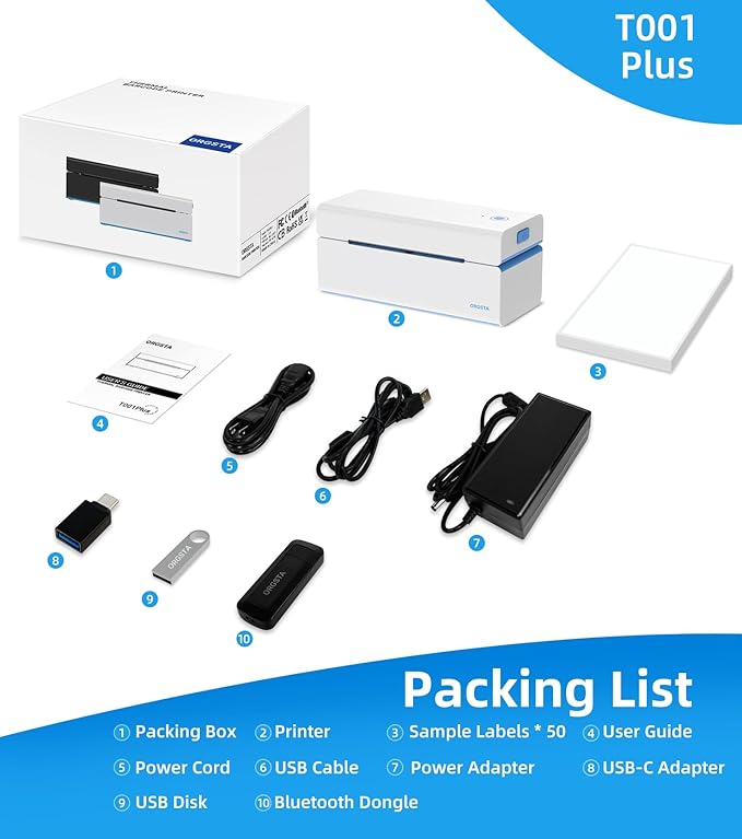 ORGSTA Bluetooth Shipping Label Printer T001-Plus Wireless 4x6 Thermal Label Printer for Small Business Support Android iPhone & Windows Widely Used for Amazon, Shopify, Etsy, USPS