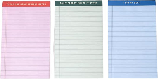 ban.do Mini Legal Pad Set of 3, 8" x 5" Colorful Notepads with 80 Pages Each (Serious Notes)