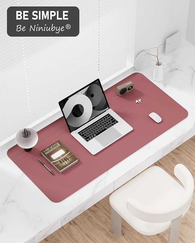 Desk Pad, 30" x 14" PU Leather Non-Slip Desk Mat Large Mouse Pad for Desktop, Waterproof Laptop Computer Writing Mat for Office, Home, Work, Gaming, Deep Red