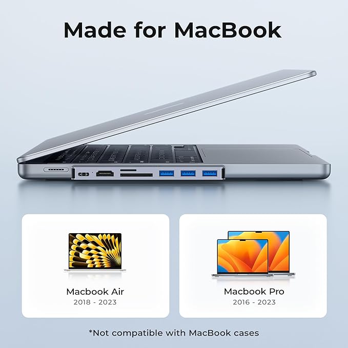 USB C Adapter HDMI Hub for MacBook Pro/Air M1 M2 2023 2022 2021 13"15"16", RayCue USB C to HDMI Mac Accessories Multiport Dongle with 4K HDMI, Thunderbolt 3, 3 USB A 3.0 Data Ports, SD&TF Card Reader