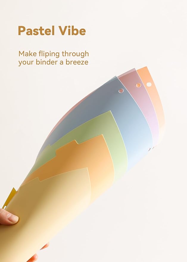 24 Plastic Binder Dividers with 8 Tabs – 3 Sets of Pastel Dividers for 3 Ring Binder, with Colorful Stickers, Letter Size