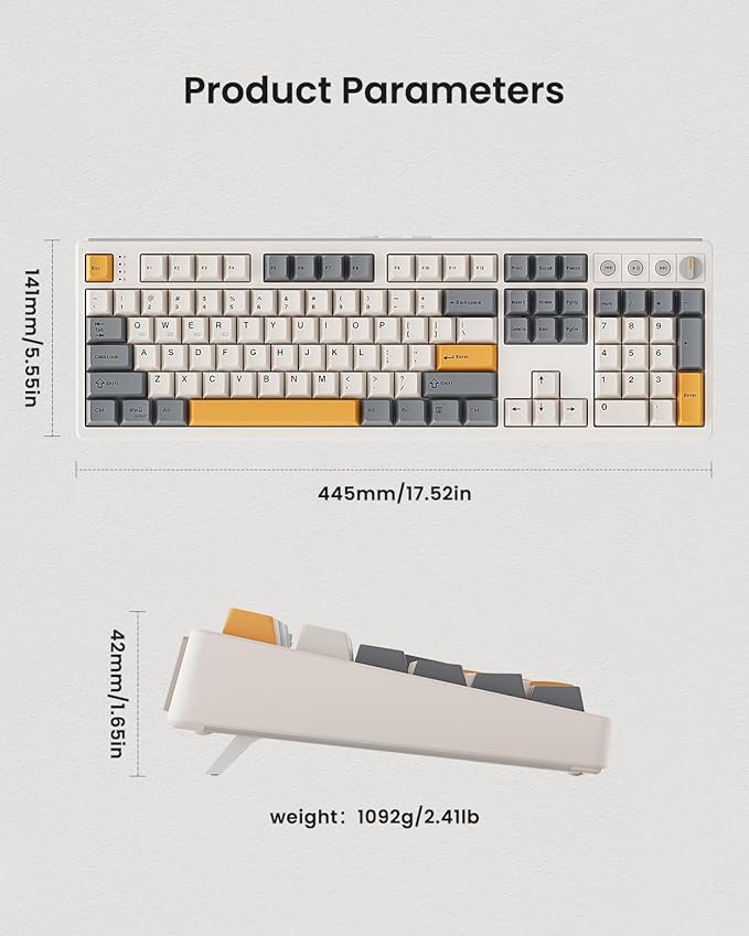 KN104 Wireless Mechanical Gaming Keyboard, 100% Full Size 104 Keys with Number Pad, Custom RGB Backlit, Creamy Sound, Hot Swappable, Bluetooth/2.4GHz/USB-C for Win/Mac/PC (Retro Beige)