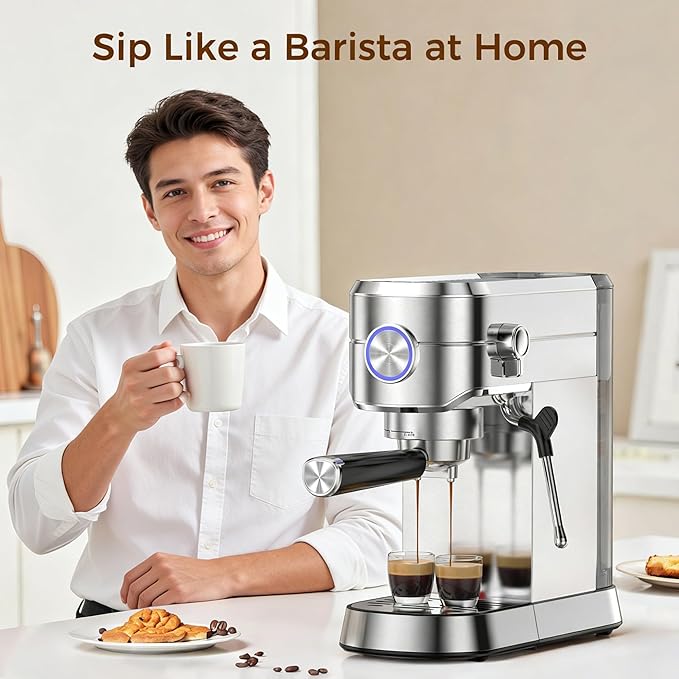 Electactic Espresso Machine with Milk Frother, 20 Bar Espresso Coffee Maker, Compact Coffee Machine with 34oz Removable Water Tank for Home, Office, Latte, Cappuccino, Macchiato