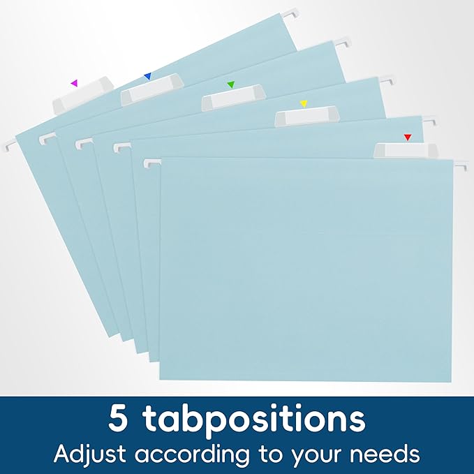 Light Blue Hanging File Folders,25 Pack Letter Size File Folders with 1/5-cut Tabs,Office Essentials for Filing Cabinet & Desk Storage