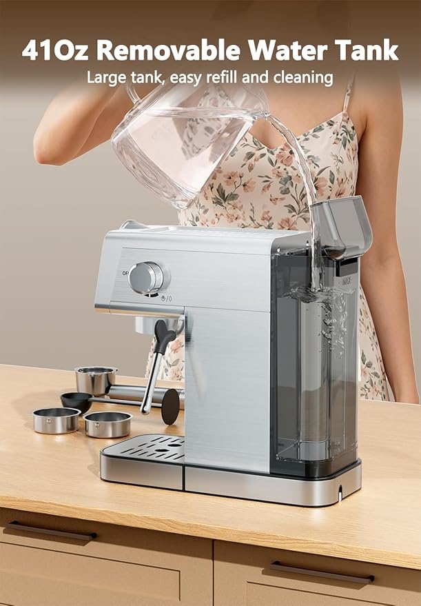 Arecovas Espresso Machine with Milk Frother, 20 Bar Compact Coffee Machine with Touch Screen & 41oz Water Tank for Home Use, Stainless Steel Espresso Coffee Maker for Americano, Cappuccino, Latte