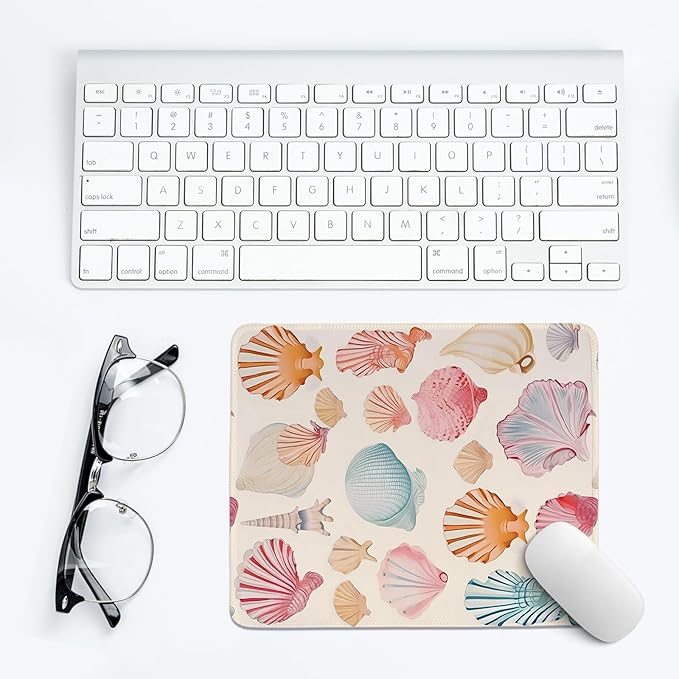 Colorful Seashells Mouse Pad,Beachy Desk Mat,Ocean Coastal Mouse Pad,Girly Summer Coastal Mouse Pads for Beach Room Dorm Home Office Desktop Decor,10.2x8.2 Inch
