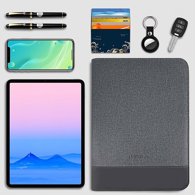 IVESIGN PU Leather Padfolio with Double Zipper, 10.1" Tablet Sleeve, Card Slots & Writing Pad - Multi-Functional Portfolio Binder for Documents, Business Card Organizer & Office Accessories