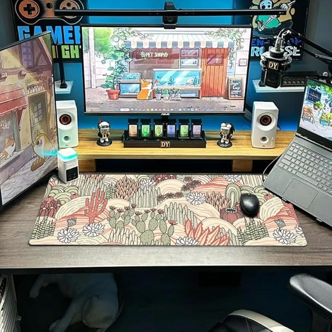 Cactus Succulent Mouse Pad Extended Large Gaming Mousepad XL Big Long Oversized Desk Mat Stitched Edges 31.5 X 11.8 Inch for Home Office