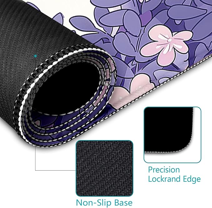 Cat Purple Mouse Pad Large Desk Mat, Kawaii Purple Computer Mousepad with Stitched Edges Non-Slip, Keyboard Mouse Pad for Desktop Cute Office Supplies Desk Decor Accessories 31.5x11.8 in