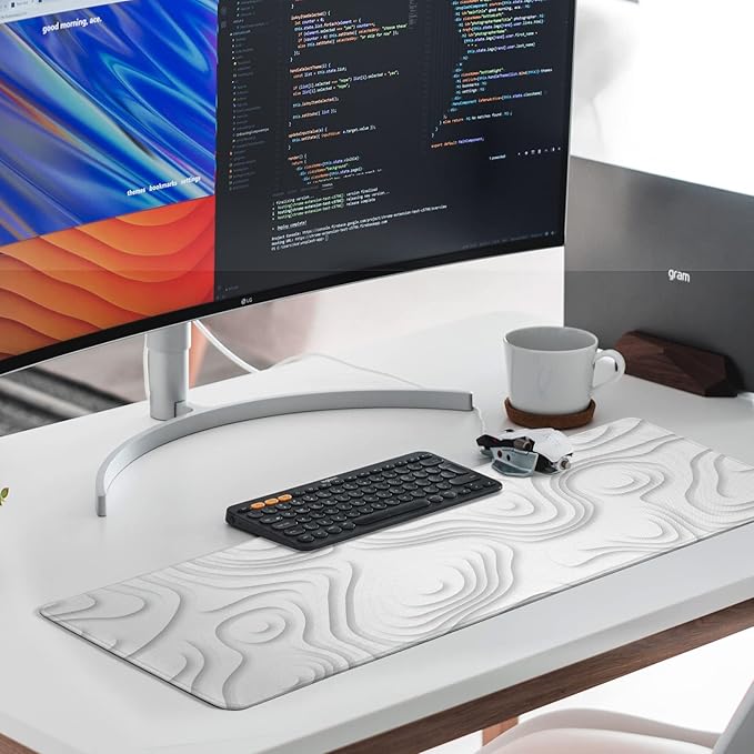 Solid Geometry Large Gaming Mouse Pad White Mouse Pad Gaming Big Desk Pad Desk Mat with Stitched Edge 31.5''x11.8'' Computer Mousepad Waterproof Desk Protector