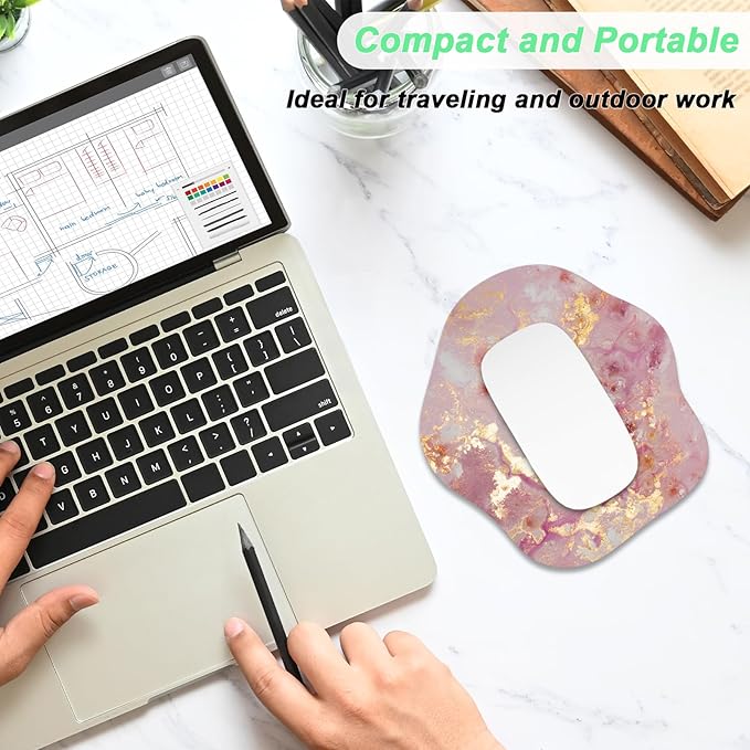 Rimilak Small Mouse Pad 6.5 x 7 Inch, Takes up Wrist and Mouse Space, Waterproof Compact Mini Mouse Mat for Laptop Computer Wireless Mouse Keyboard Home Office Travel,Gold Pink Marble