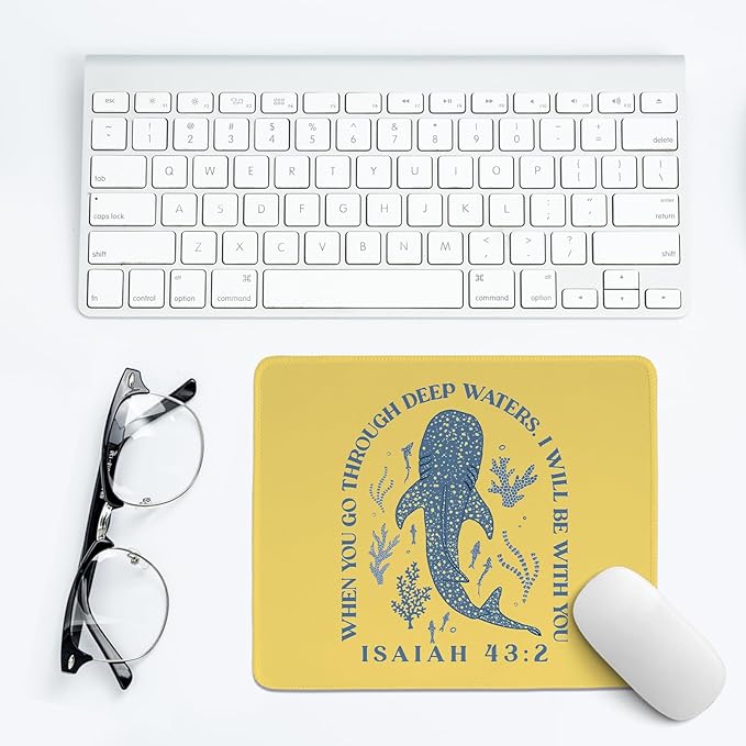 Yellow Whale Shark Mouse Pad,Ocean Room Deck Decor,Christian Bible Desk Mat for Dorm Home Office Desktop Decor,Christian Nursery Decor,10.2x8.2 in