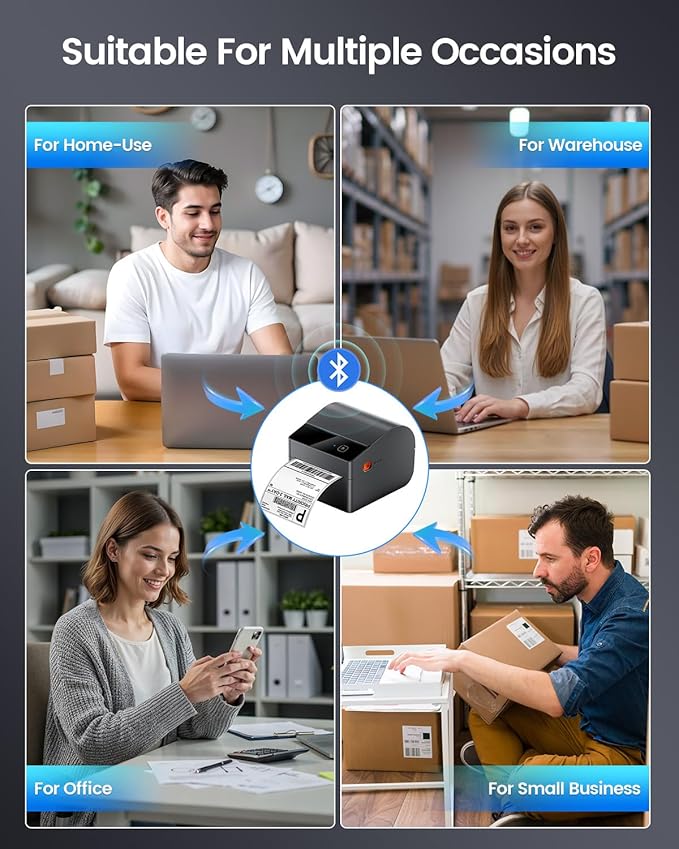 ASprink Bluetooth Shipping Label Printer with 3 Roll Labels, 4x6 Thermal Label Printer for Small Business, Thermal Printers Come with 750PCS 4x6 White Labels (250 Labels/Roll)
