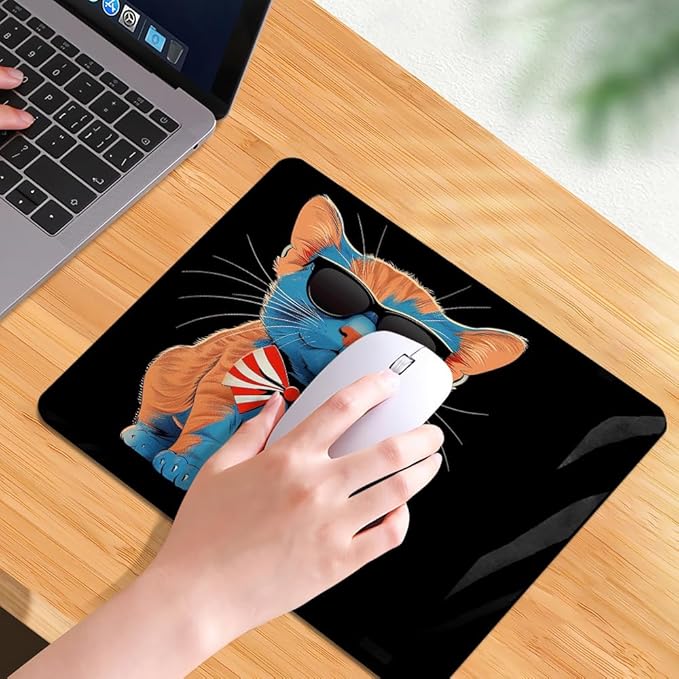 Square Mouse Pad Cat with Patriotic Hat and Glasses-1,Gaming Mouse Pads for Desk,Soft Computer Waterproof Non-Slip Mouse Mat