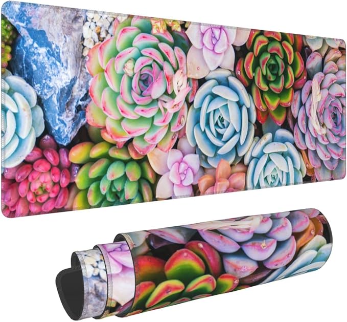 Succulents Mouse Pad Extended Large Gaming Mousepad XL Big Long Oversized Desk Mat Stitched Edges 31.5 X 11.8 Inch for Home Office