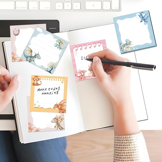 Cute Dragon Sticky Notes Gifts, 9 Pack Cartoon Dragon Notepads 3x3 Inch Gifts for Students Coworkers, Cute Self-Adhesive Memo Pads Office School Supplies for Men Women (450 Sheets)
