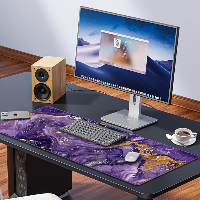 Large Gaming Mouse Pad XXL 35.4×15.7in, Mousepad Purple, Extended Computer Keyboard Mouse Mat Desk Pad for Laptop with Stitched Edges, Waterproof Mousepad for Gamer Home&Office Women