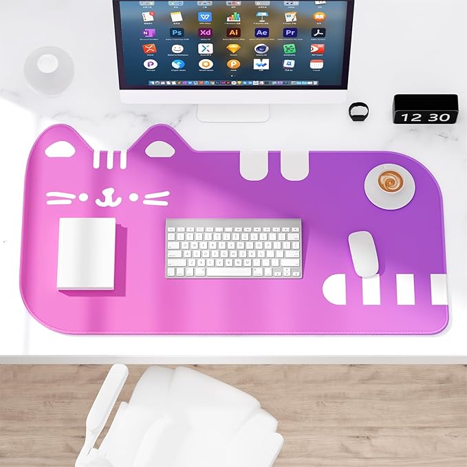 Dapesuom Large Gaming Mouse Pad, Extended Mouse Mat with Stitched Edges, Cute Anime Cat Keyboard Pad with Non-Slip Base, Big XXL Desk Mats for Gamer, Computer, 29.5 x 15.9in, Sweet Dreamy Gradient