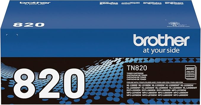 Brother Genuine Toner Cartridge, TN820, Replacement Black Toner, Page Yield Up to 3,000 Pages, Amazon Dash Replenishment Cartridge